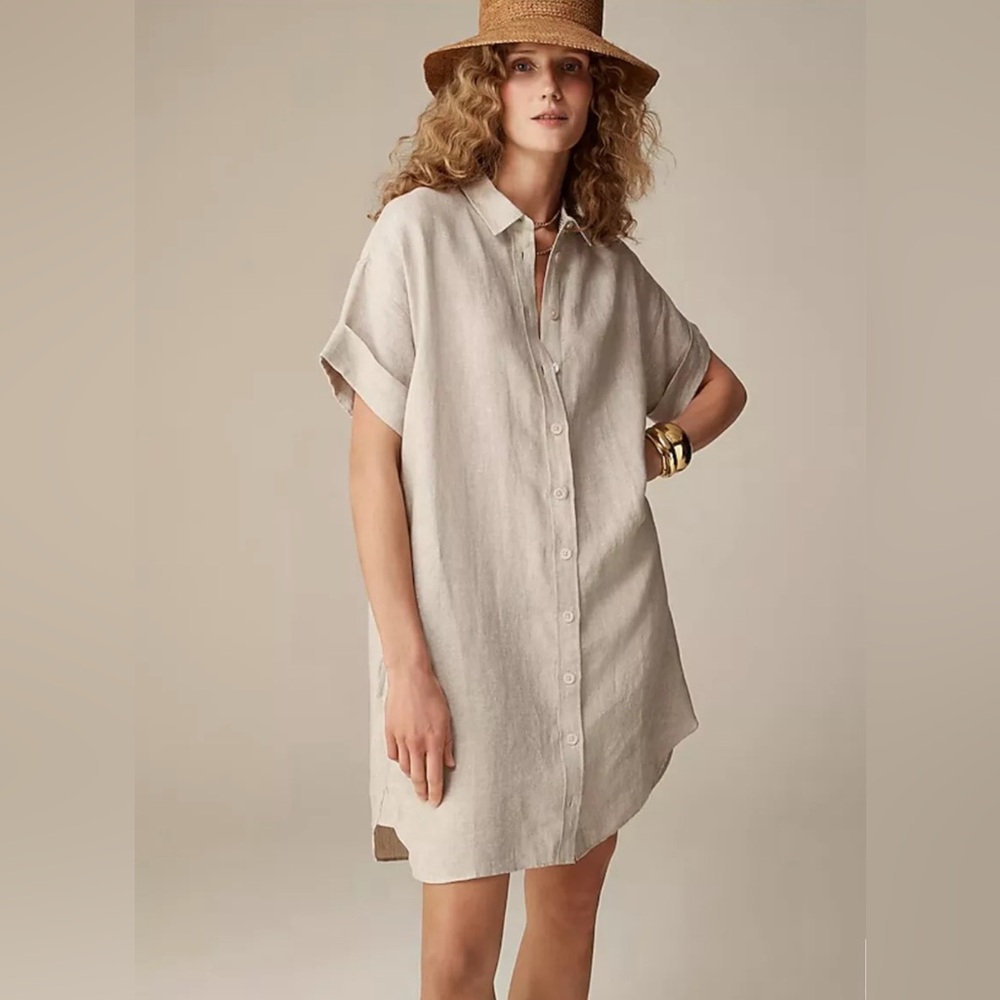 J. Crew Cream Button-Front Mini Shirt Dress